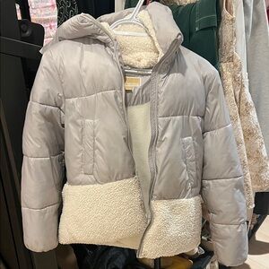 Michael Kors Girl Kids Gray Puffer Jacket with Sherpa Lining
